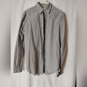 Guess Dress Shirt, Men's Navy Blue, Gray and White Plaid GUESS Shirt Size Small